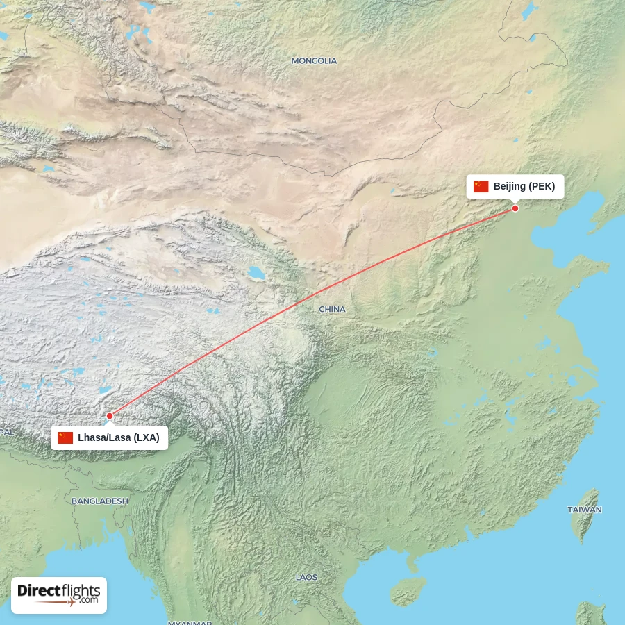PEK - LXA route map
