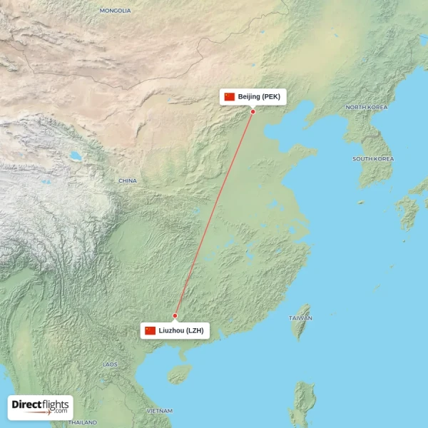 Beijing - Liuzhou direct flight map