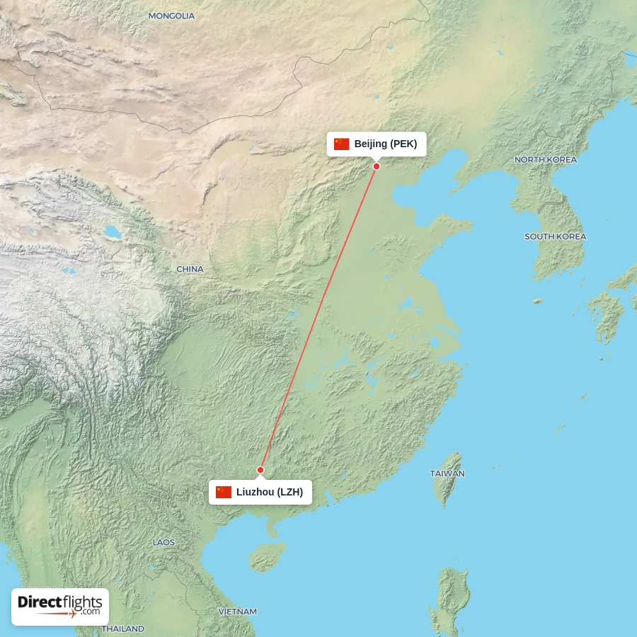 PEK - LZH route map
