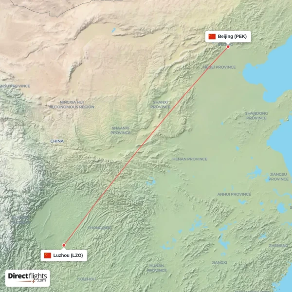 Beijing - Luzhou direct flight map