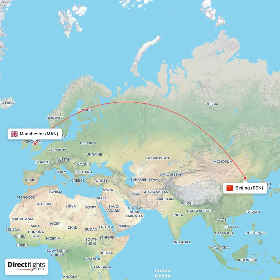 PEK - MAN route map