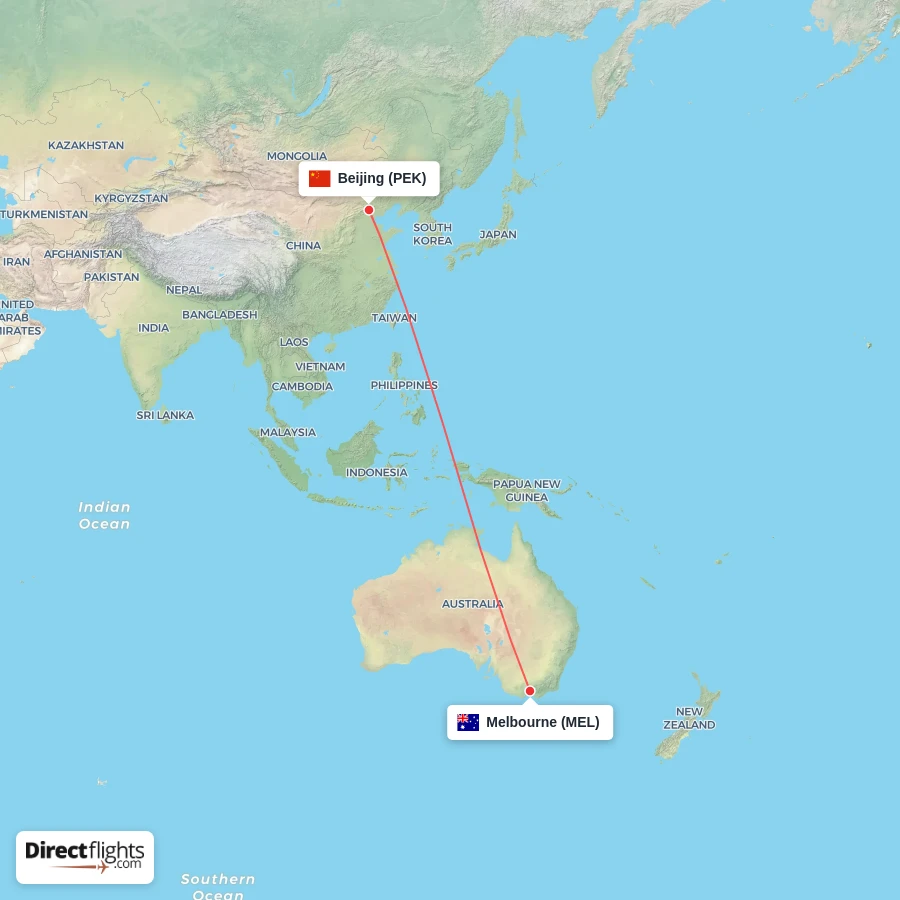 PEK - MEL route map