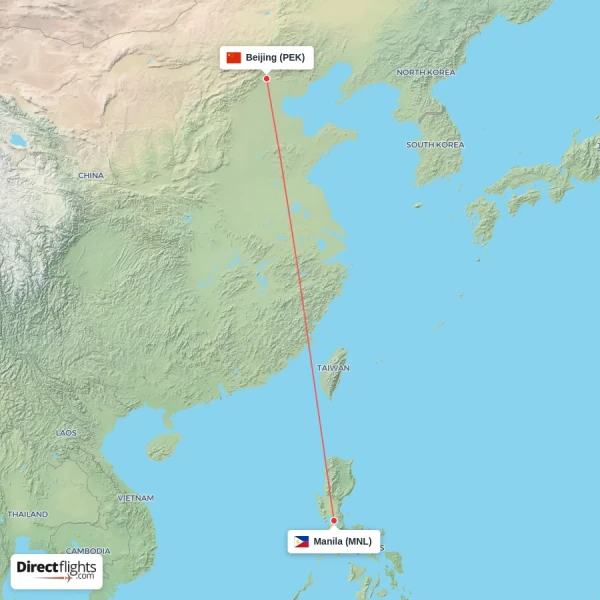 Beijing - Manila direct flight map
