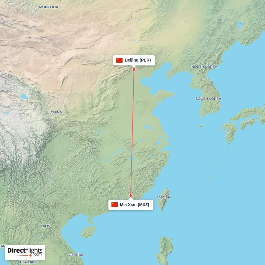 PEK - MXZ route map