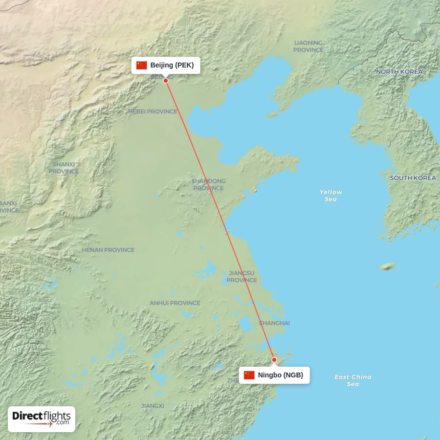 PEK - NGB route map