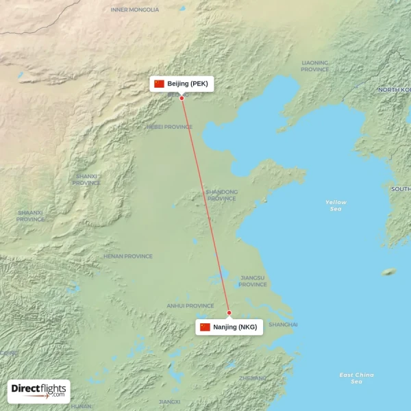 Beijing - Nanjing direct flight map