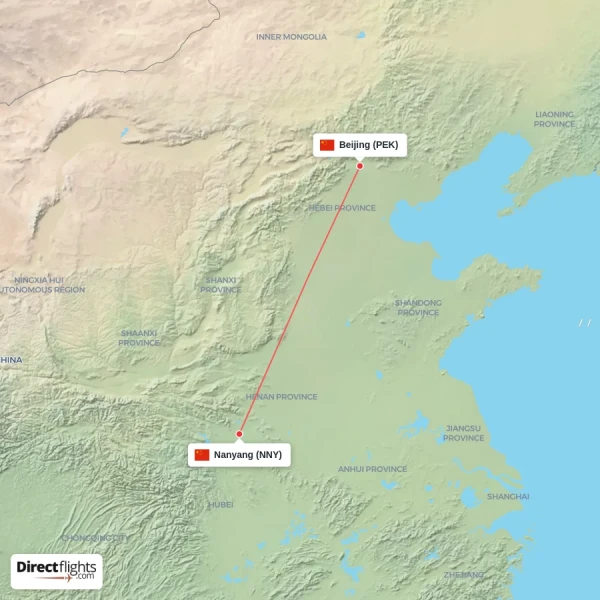 Beijing - Nanyang direct flight map