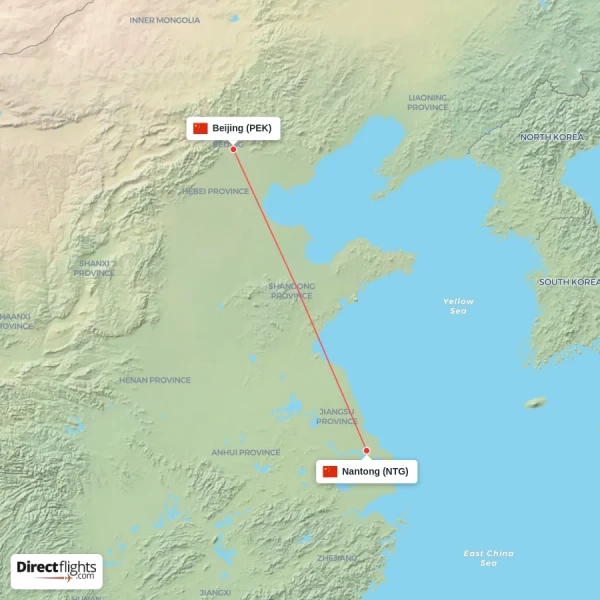 Beijing - Nantong direct flight map