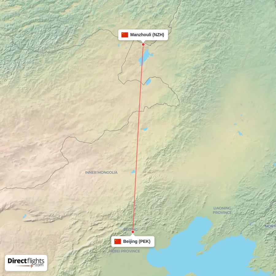 PEK - NZH route map