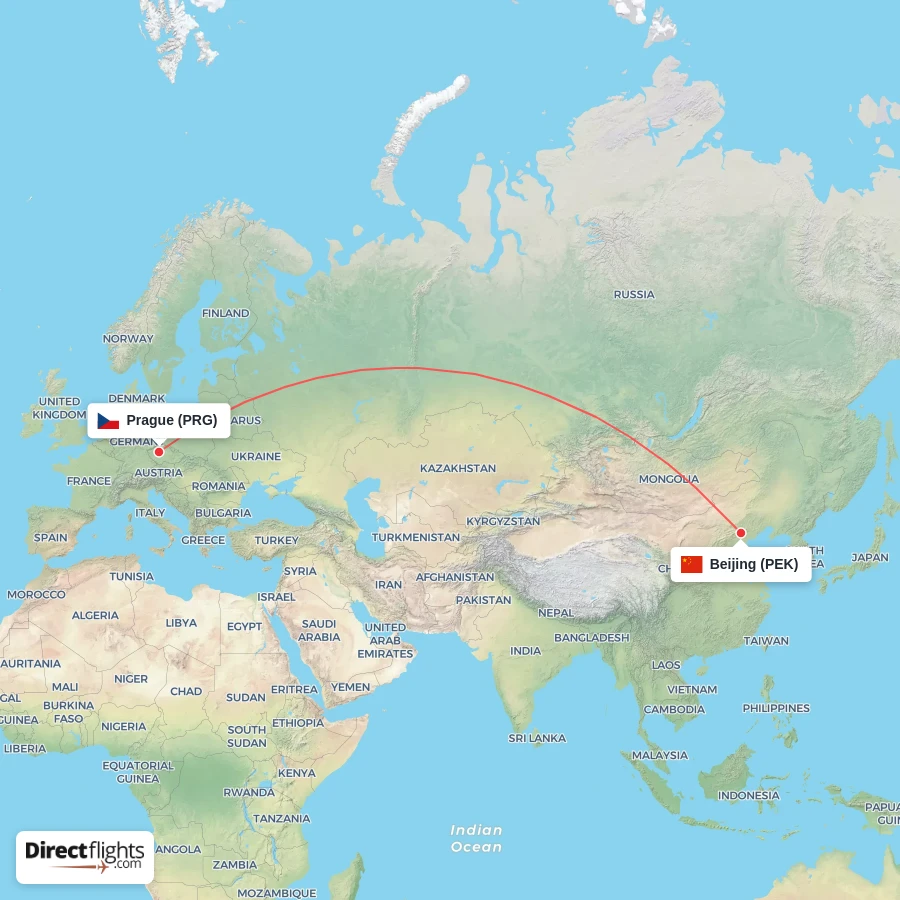 PEK - PRG route map