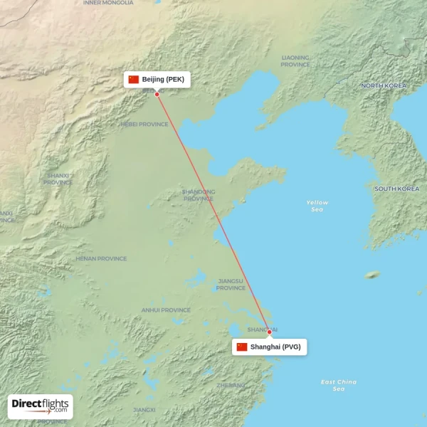 Beijing - Shanghai direct flight map