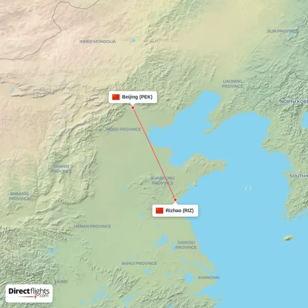 Beijing - Rizhao direct flight map
