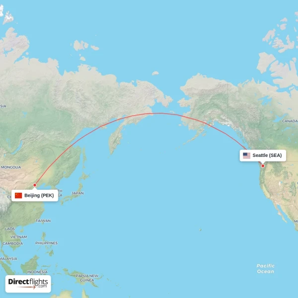 Beijing - Seattle direct flight map