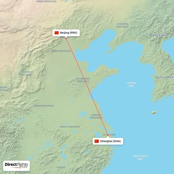 Beijing - Shanghai direct flight map