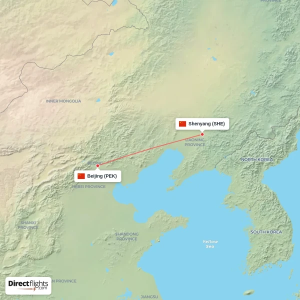 Beijing - Shenyang direct flight map