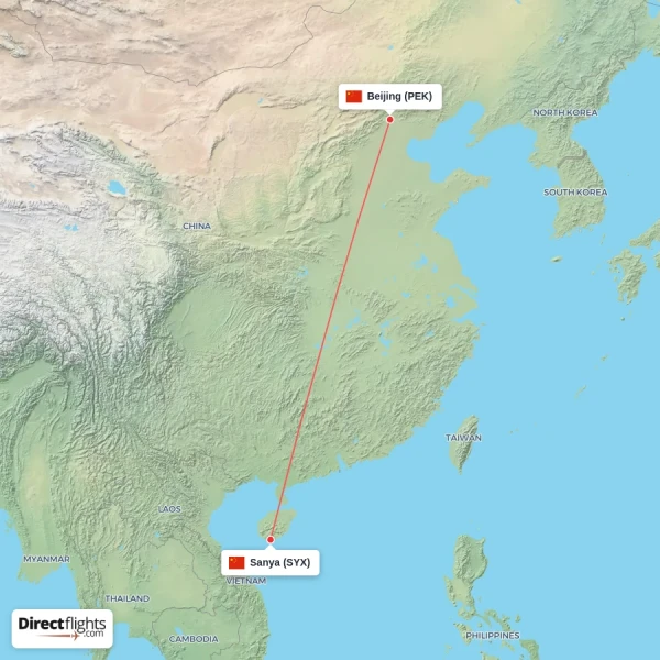 Beijing - Sanya direct flight map