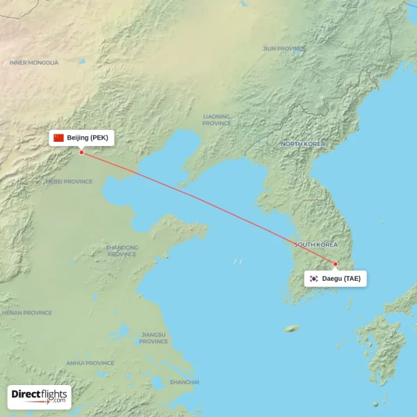 Beijing - Daegu direct flight map