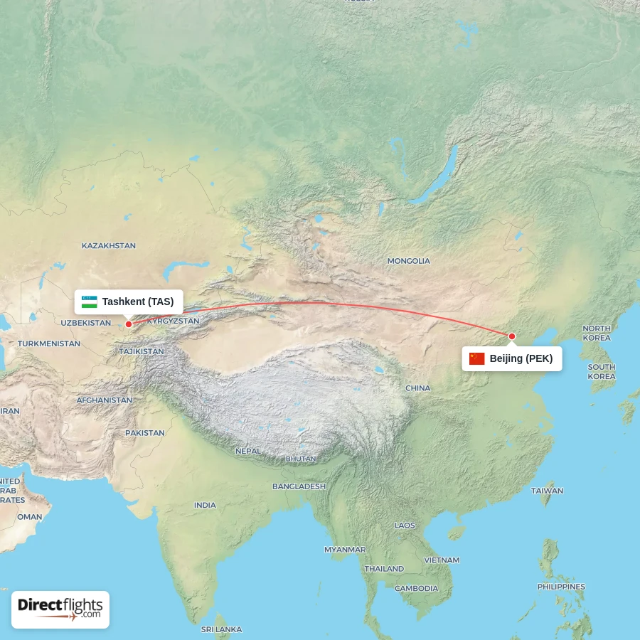 PEK - TAS route map