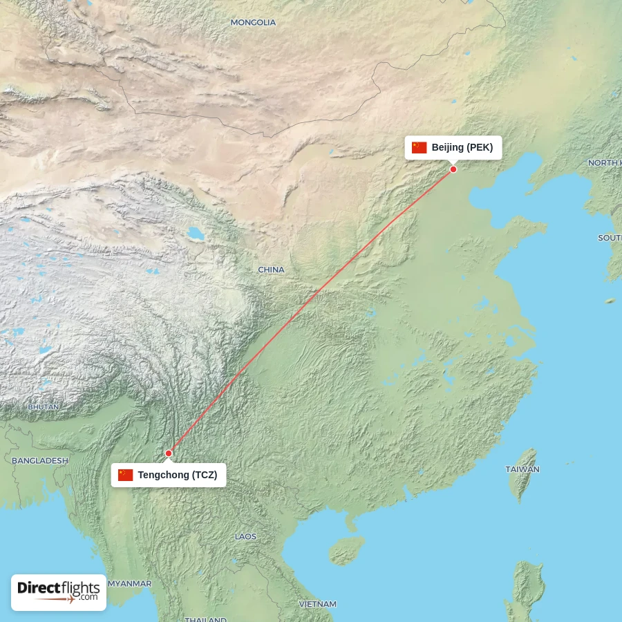 PEK - TCZ route map