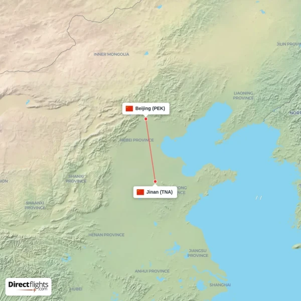 Beijing - Jinan direct flight map