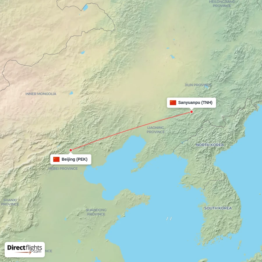 PEK - TNH route map