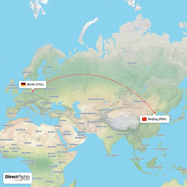Beijing - Berlin direct flight map