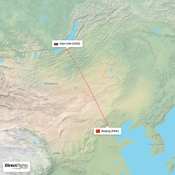 Beijing - Ulan-Ude direct flight map