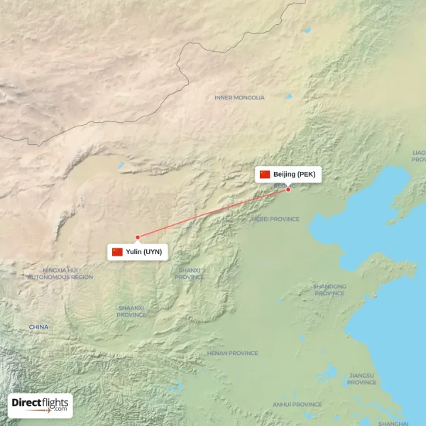 Beijing - Yulin direct flight map