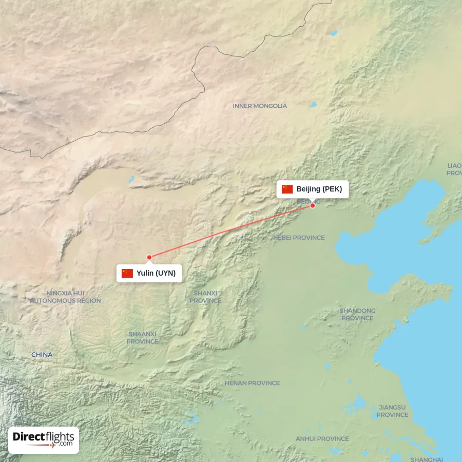 PEK - UYN route map