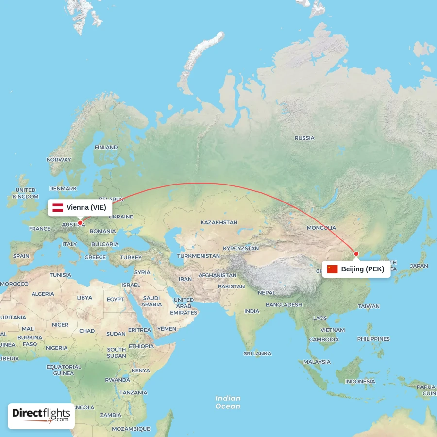 PEK - VIE route map