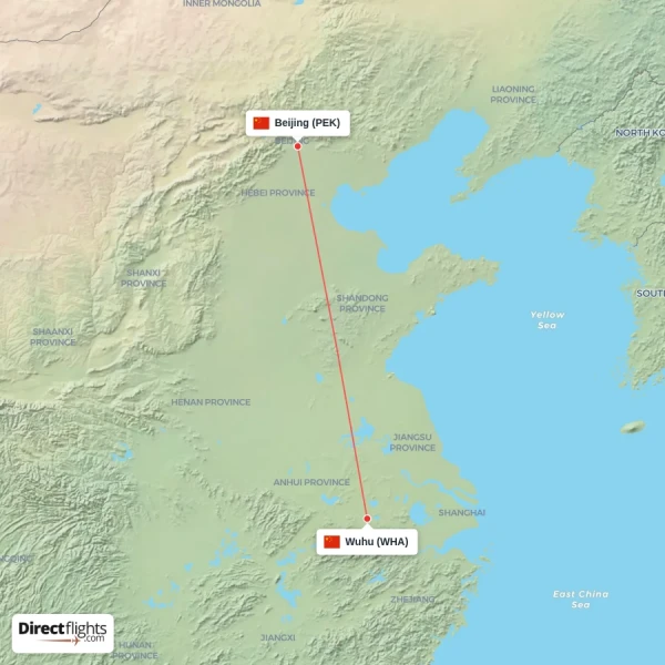 Beijing - Wuhu direct flight map