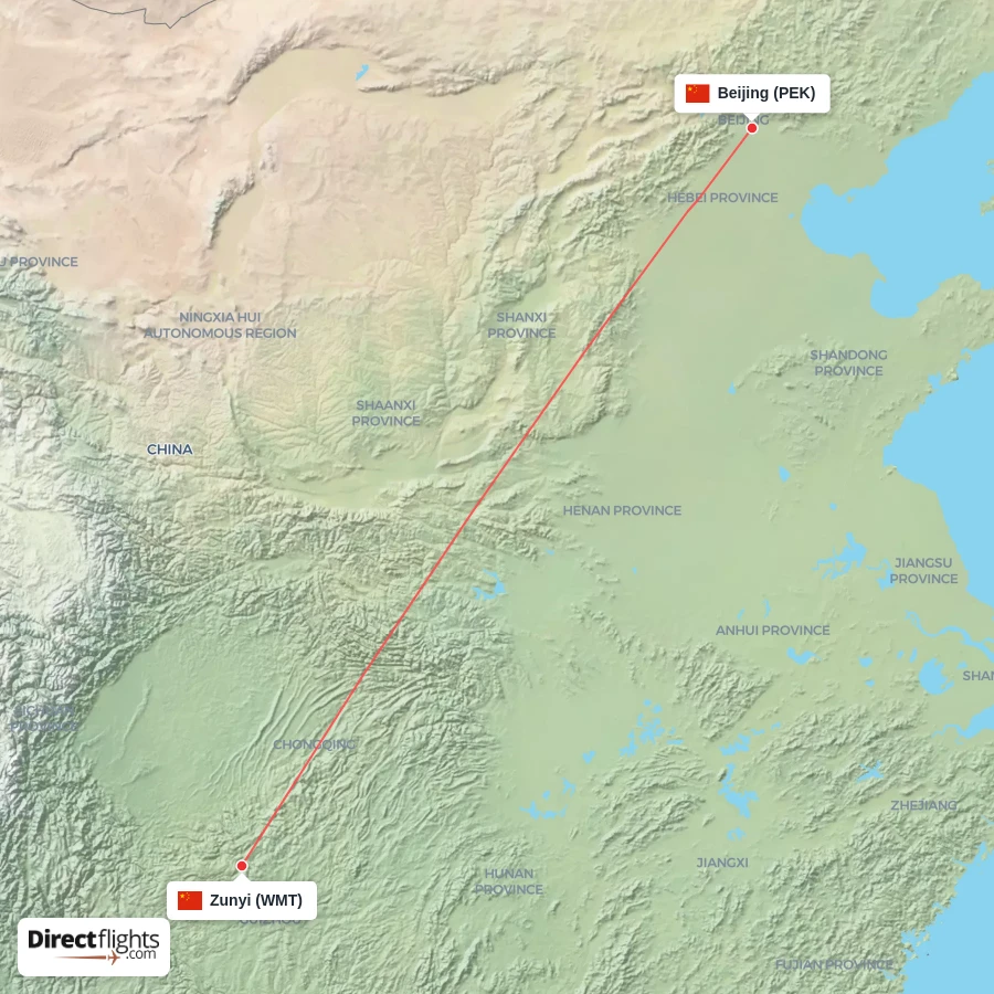PEK - WMT route map