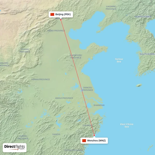 Beijing - Wenzhou direct flight map