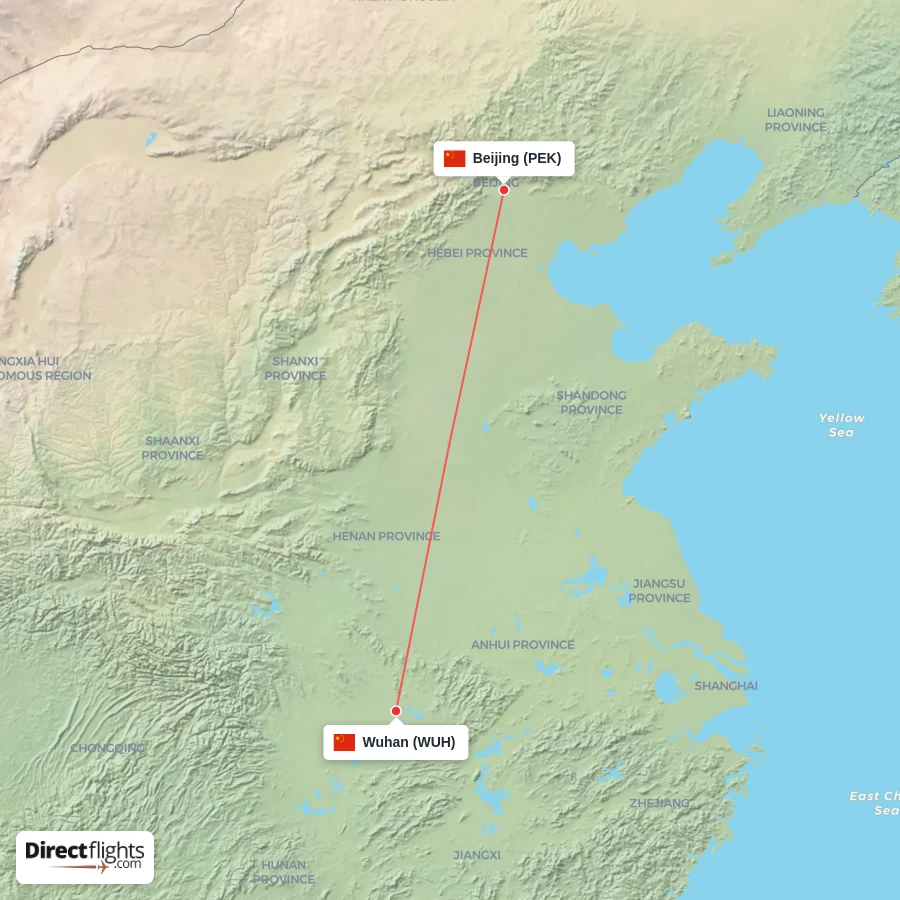 PEK - WUH route map