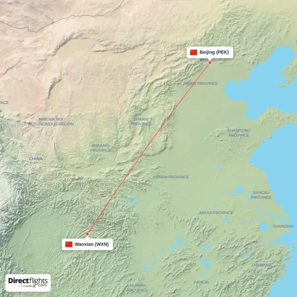 Beijing - Wanxian direct flight map