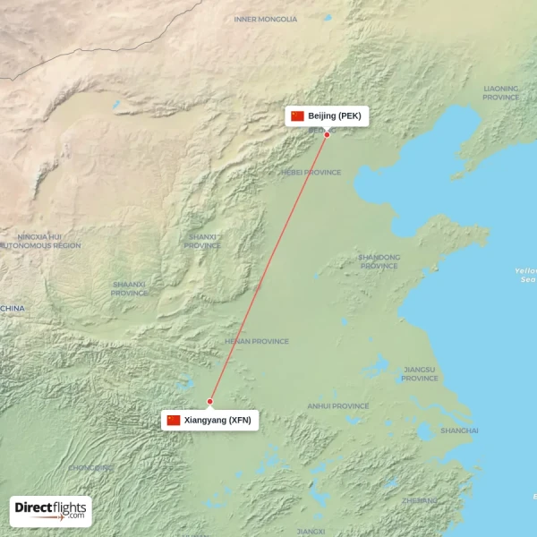 Beijing - Xiangyang direct flight map