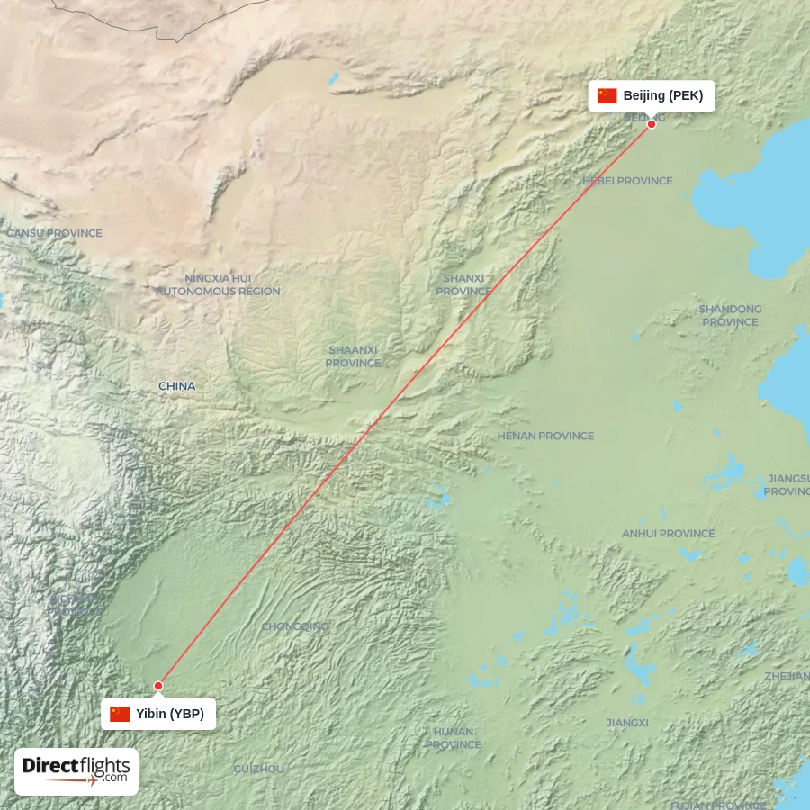 PEK - YBP route map