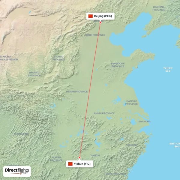 Beijing - Yichun direct flight map