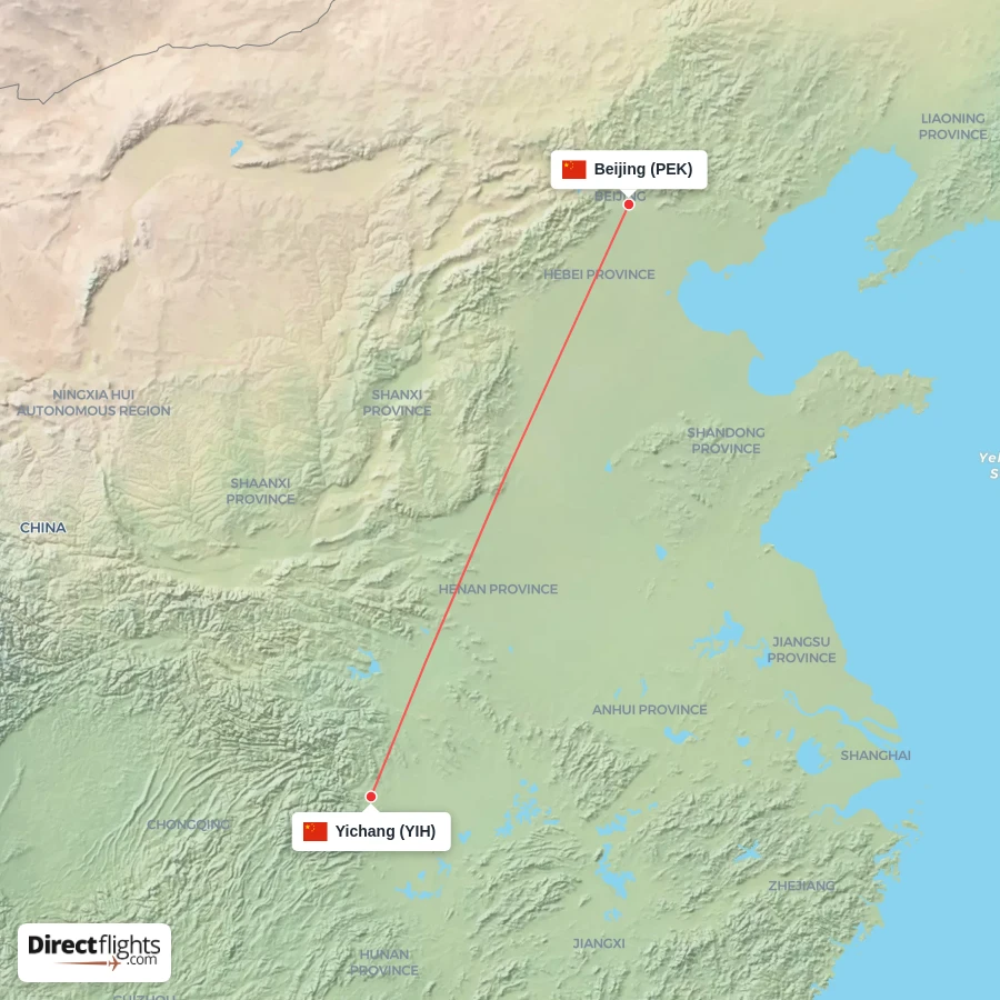PEK - YIH route map
