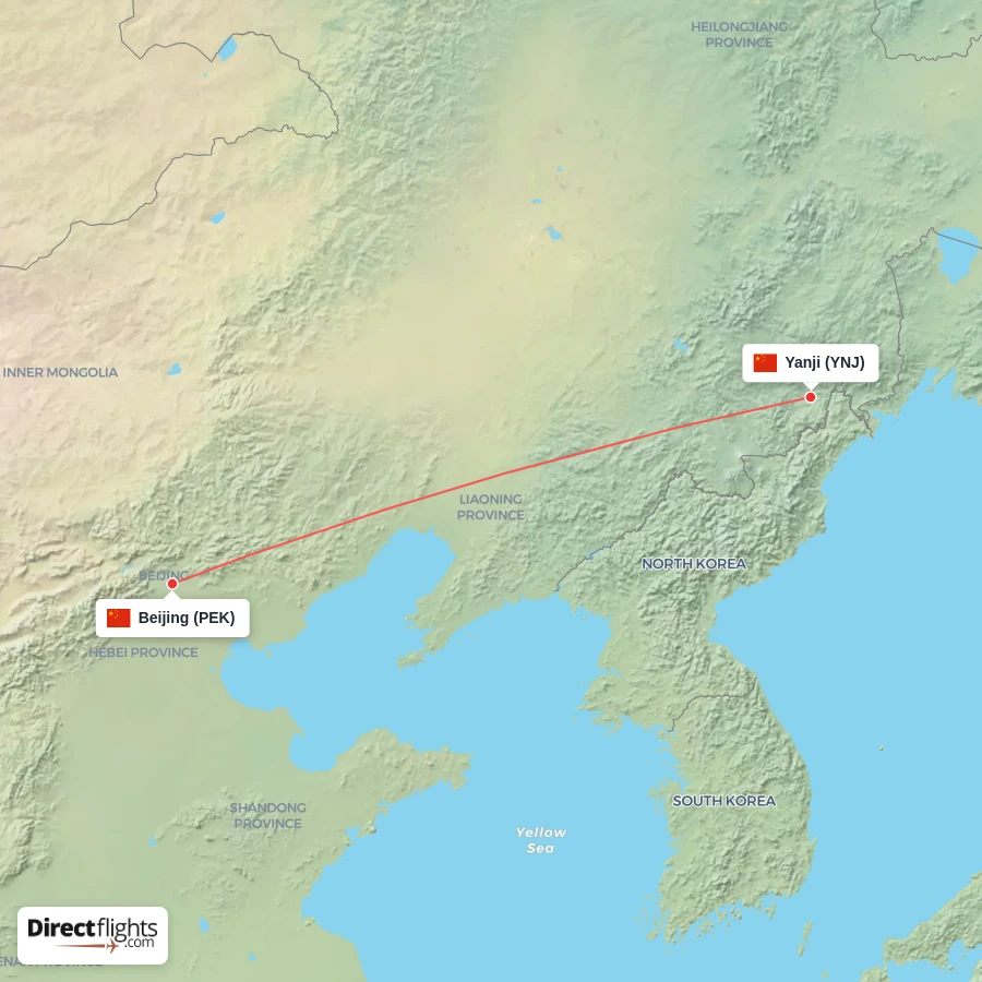 PEK - YNJ route map