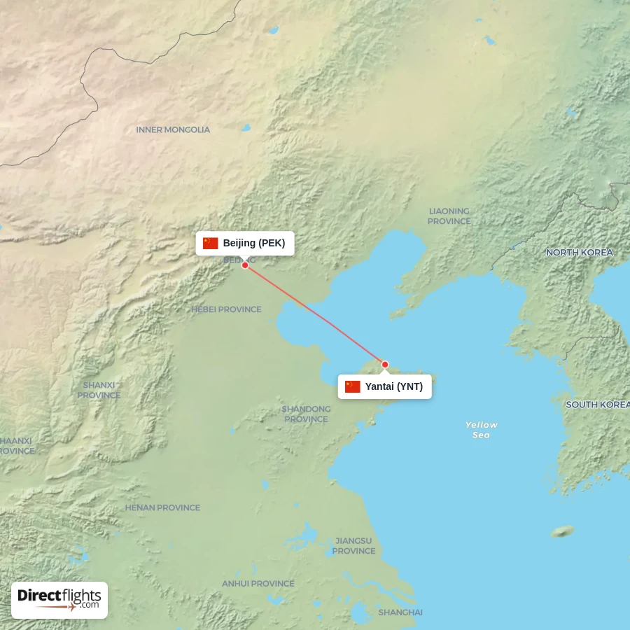 PEK - YNT route map