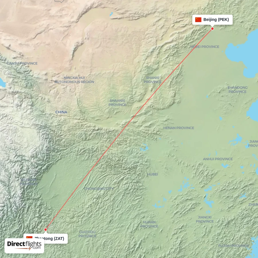 PEK - ZAT route map