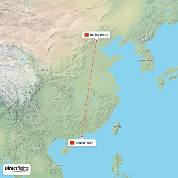 Beijing - Zhuhai direct flight map