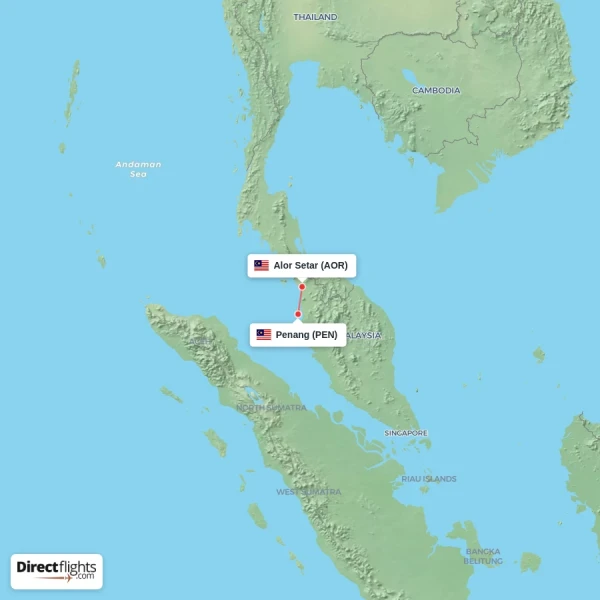 Penang - Alor Setar direct flight map