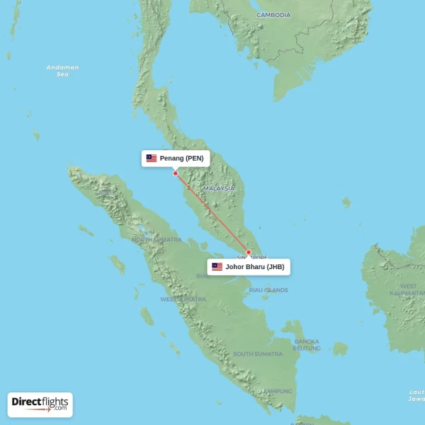 Penang - Johor Bharu direct flight map