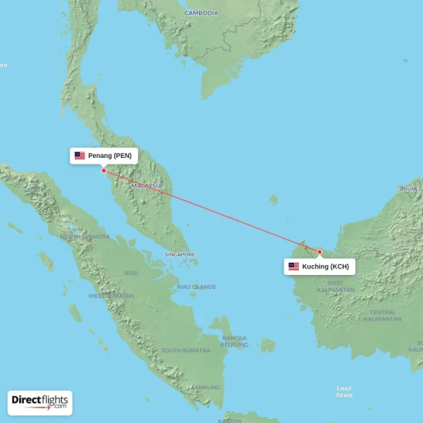 Penang - Kuching direct flight map