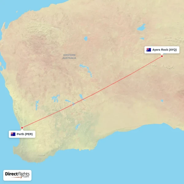 Perth - Ayers Rock direct flight map