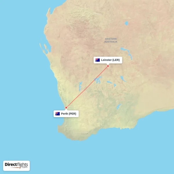 Perth - Leinster direct flight map