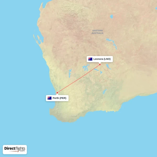Perth - Leonora direct flight map