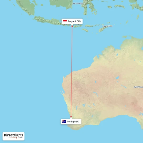 Perth - Praya direct flight map